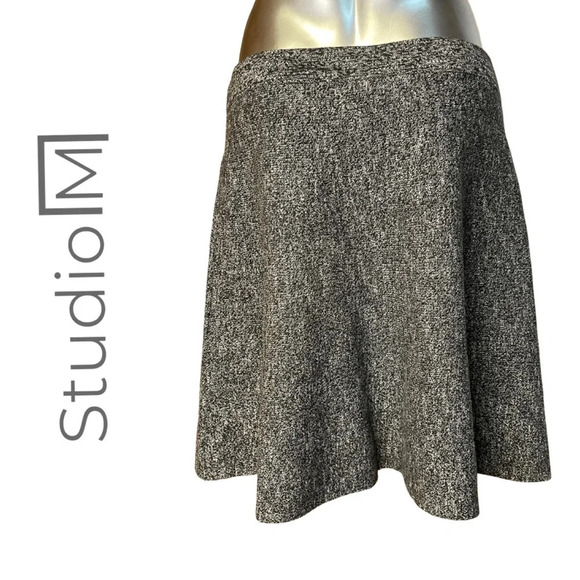 🛍️3/$40 Studio M Knit  Circle Skirt Taupe Black Pull On Skirt w Waistband Medium - Picture 4 of 5